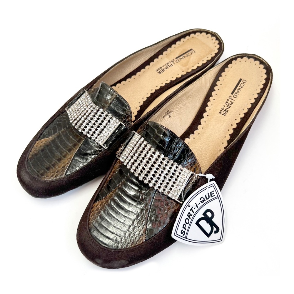 Donald J Pliner LISA Brown Suede Snakeskin Sport-i-Que Suede Slides Flats / 8